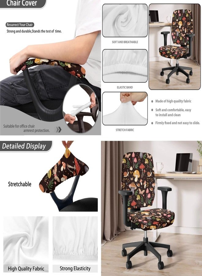 Wanzuoeng Mushroom Butterfly Print Office Desk Chair Seat Cover with Armrest Covers, Stretchable Office Chair Seat Cover Removable Computer Chair Back Covers, Dustproof & Non Slip - Image 3